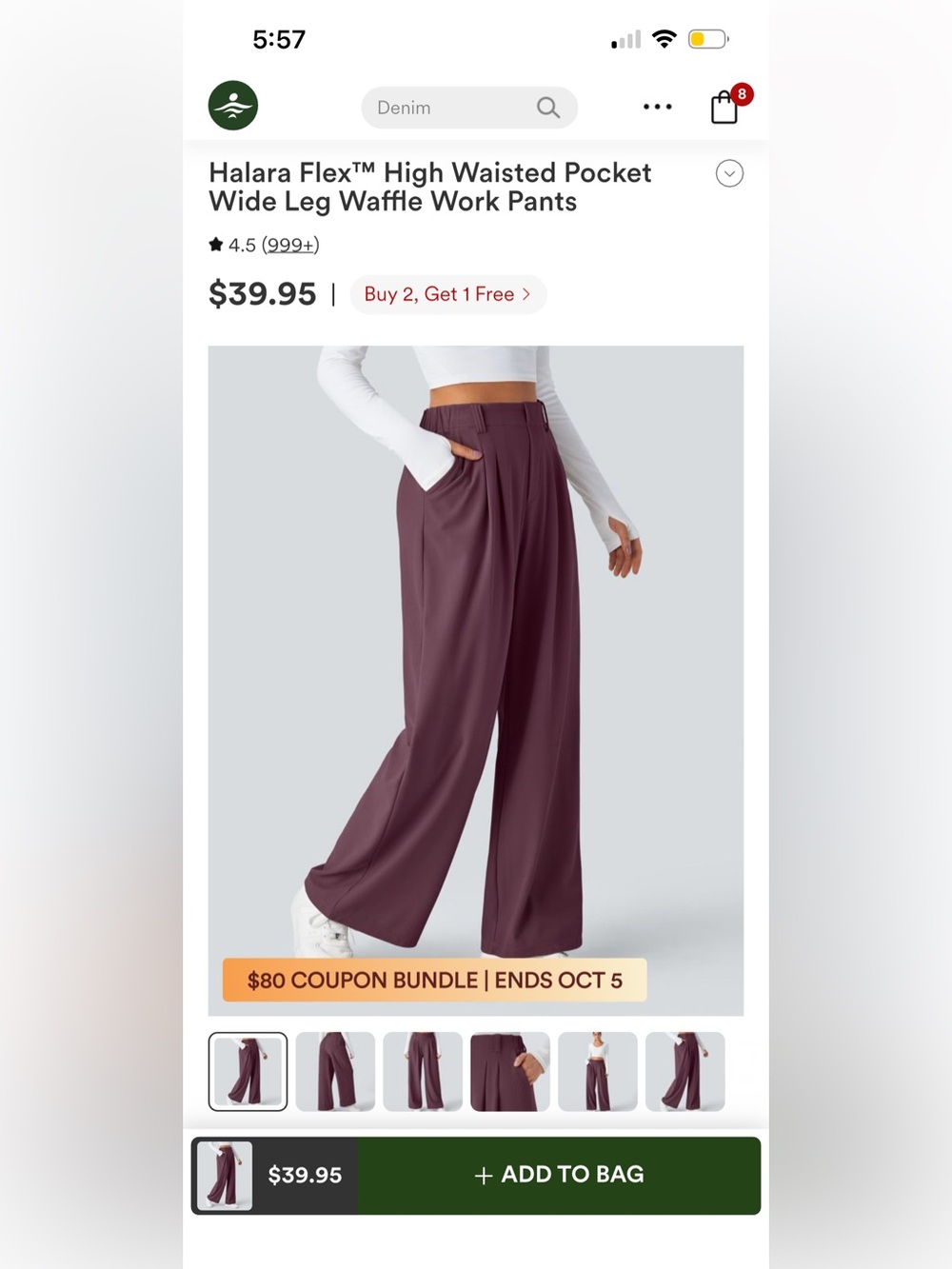 HALARA High-Waist Wide Leg Pants — Plum